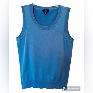 Talbots Womens Petites Size P Blue Pima Cotton Ribbed Sleeveless Tennis Sweater